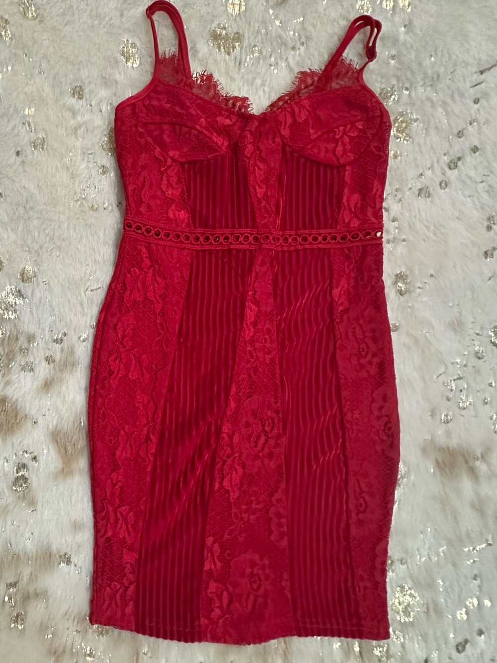 PrettyLittleThing Red Lace Chemise/Dress Size 4 Like New